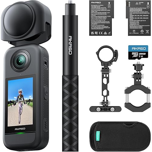 AKASO 360 Action Camera Cycling Combo - 5.7K 360 Video with 1/2" 48MP Sensors, 72MP 360 Photo, 360-SuperSmooth, Invisible Selfie Stick, 360° Horizon Lock, AI Tracking with 256GB MicroSD Card