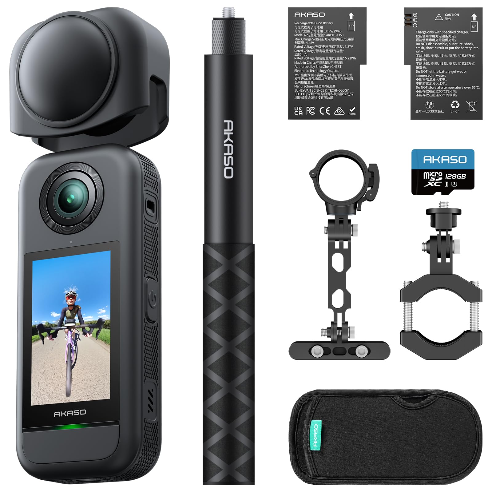 AKASO 360 Action Camera Cycling Combo - 5.7K 360 Video with 1/2" 48MP Sensors, 72MP 360 Photo, 360-SuperSmooth, Invisible Selfie Stick, 360° Horizon