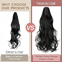 Vista 4 de Felendy - Extensión de cola de caballo con pinza de garra, 18 a 20 pulgadas, gran cola de caballo ondulada para mujer, rubio ceniza