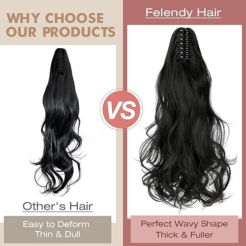 Miniatura 4 de Felendy. Extensión de pelo con pinza para cola de caballo 18 pulgadas, 20 pulgadas. Rizado, ondulado, recto. Clip en una pieza. Largo hasta la