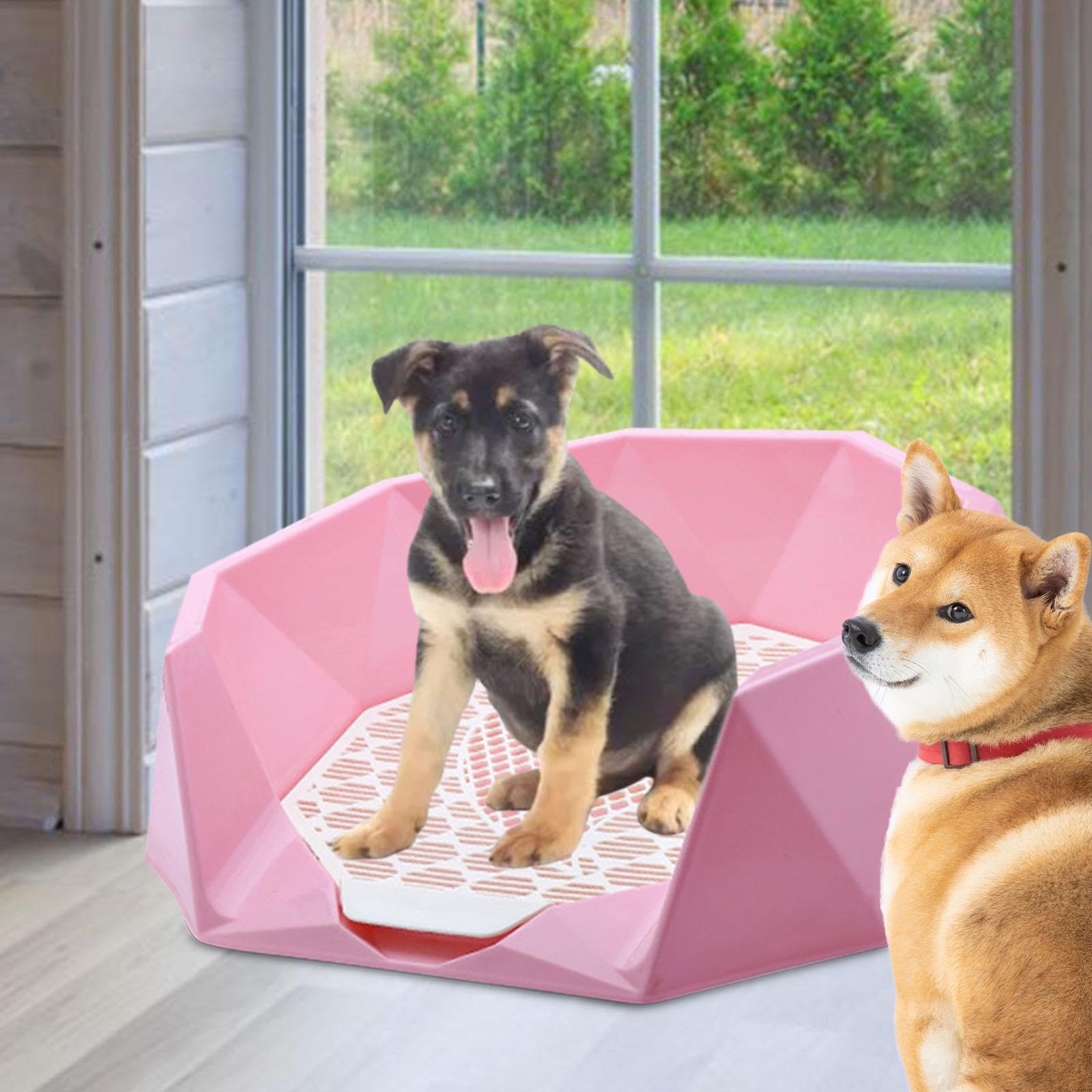 Litter Tray Toilet para Perros con Bandeja Higiénica Rejilla Desmontable Caja Portátil Y Soporte Antideslizante Funcionalidad de Limpieza Sencilla Ade, Rosa