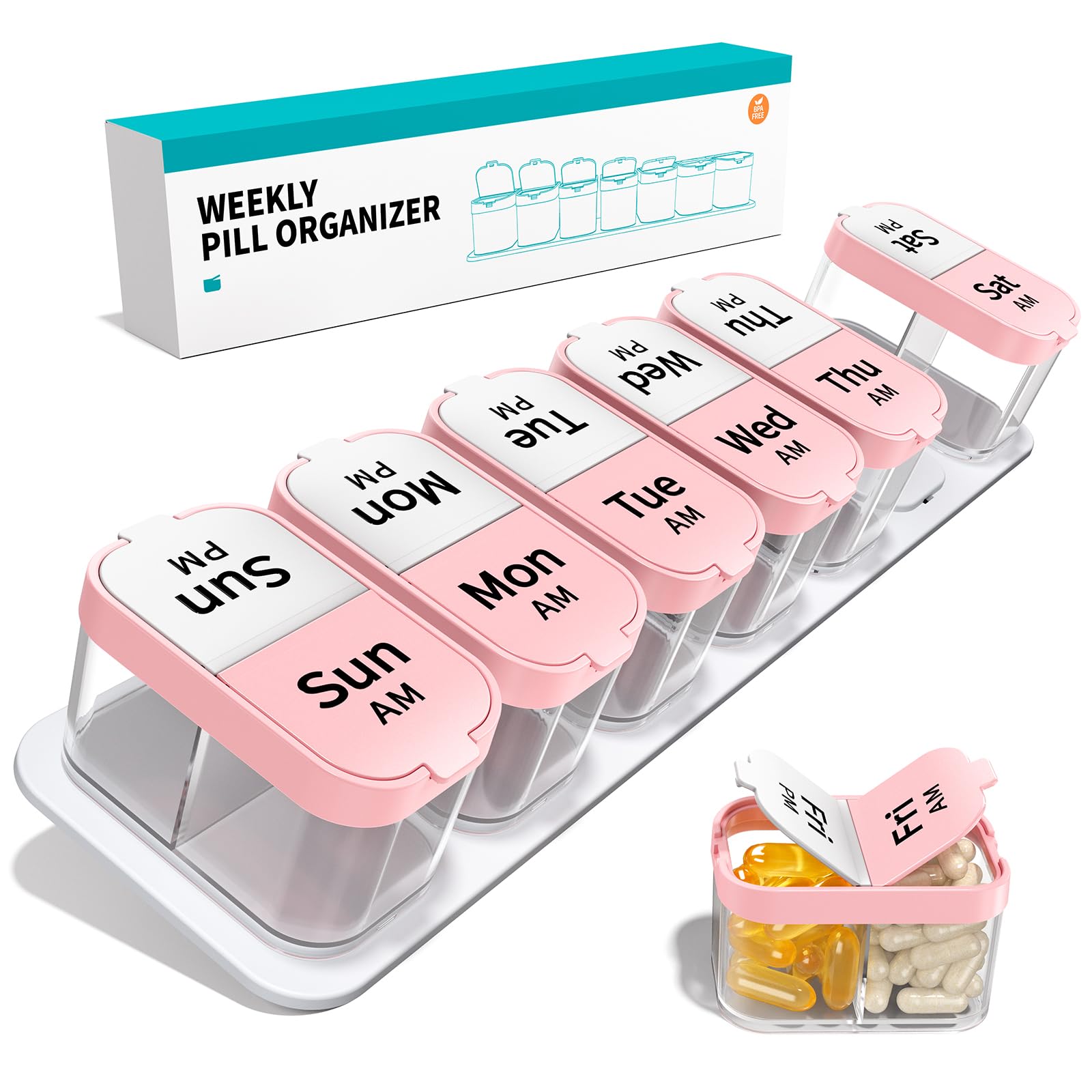 Daviky Extra Large Pill Organizer Weekly, XL Medicine Pill Organizer 2 Times a Day, Big Pill Box 7 Day AM PM for Vitamins, Supplements and Medication