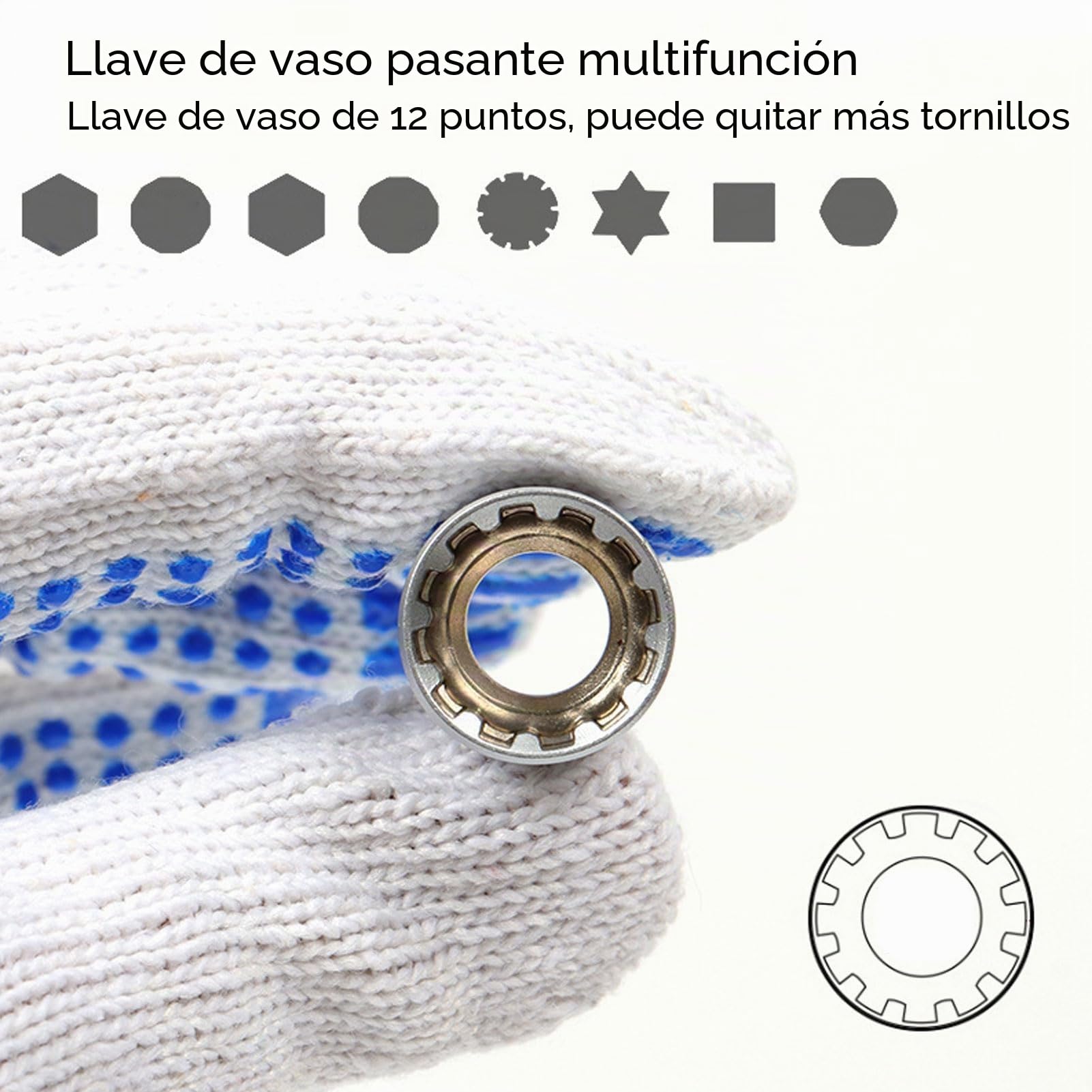 Cryfokt Juego De Vasos Pasantes, Llave De Carraca De Doble AccióN De 12 Puntas Con Mango Y Juego De Varillas De ConexióN, Llave De Carraca ErgonóMica Y Vasos Pasantes.
