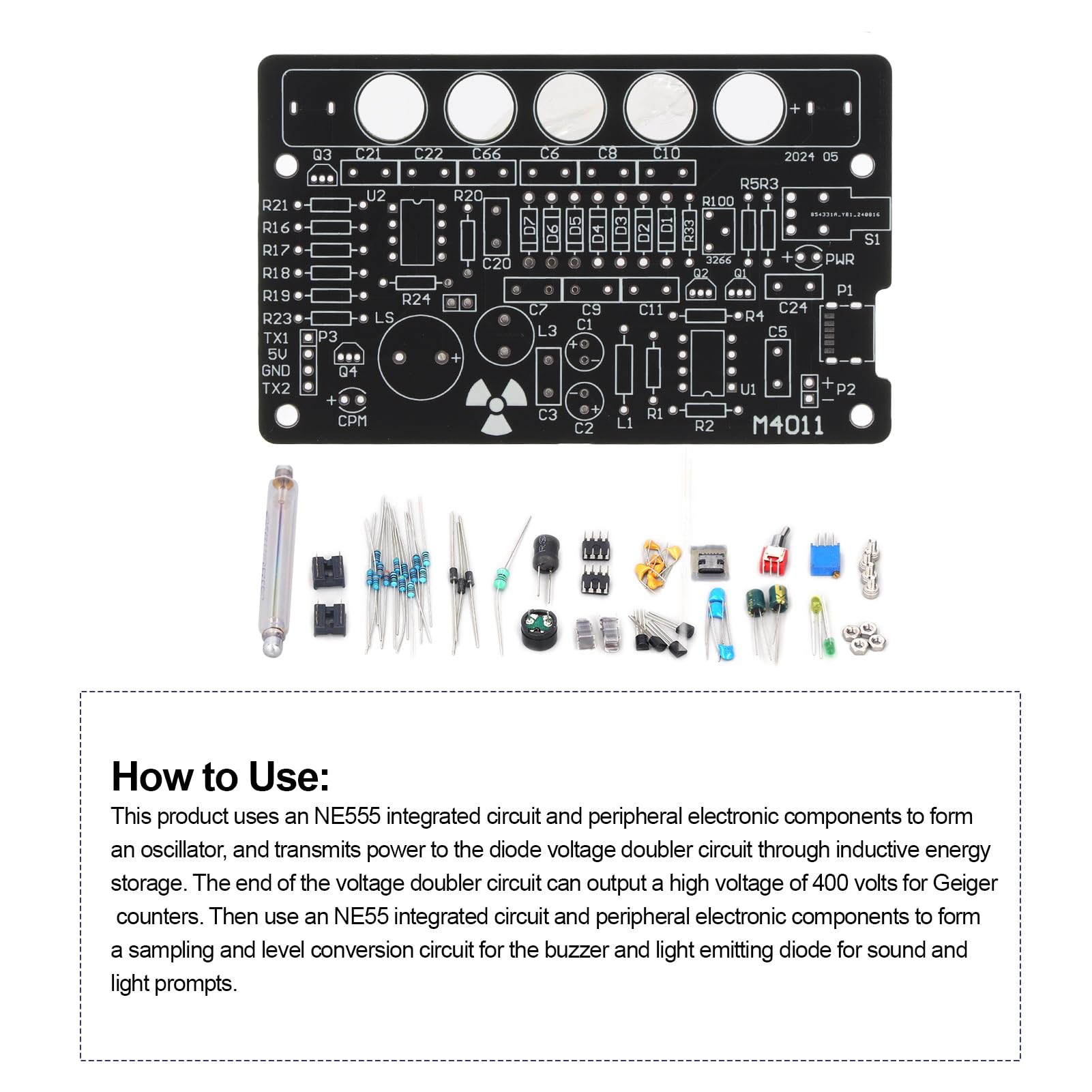 Nutriess Geiger Counter Parts Kit Nuclear Radiation Detector Module Unassembled Tool Black DIY Geiger Counter Module Kit for Radiation Detection