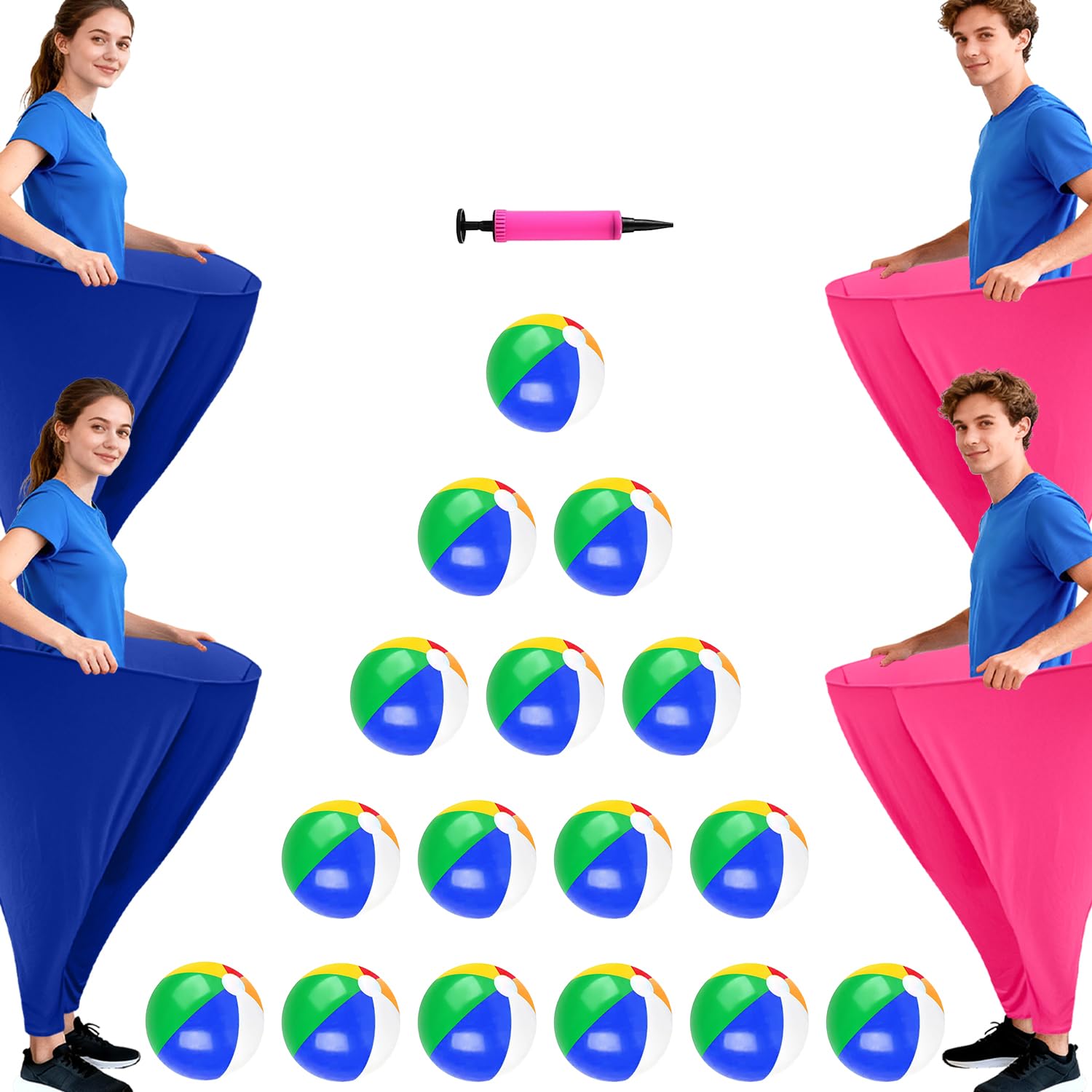 OMKSIH Granny Pants Yard Game 4Pcs Freaky Party Games Pants with 16 Bouncy Balls and 1 Air Pump Fun Multiplayer Party Giant Outdoor Game Backyard Party Field Day Reunion Games for Family(Fuchsia Blue)