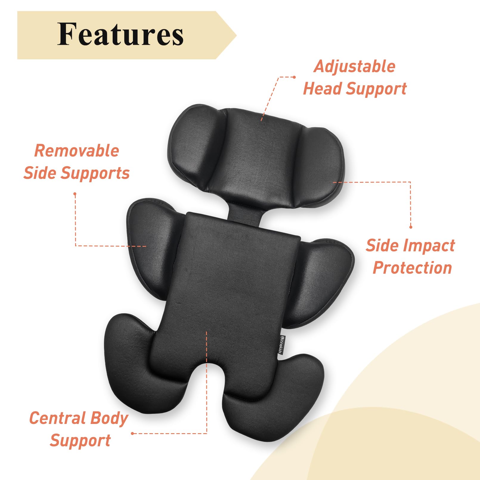 Innokids Soporte de Cuerpo de Cabeza de bebé para recién Nacido, Suave y Acolchado, Soporte Desmontable para Cabeza y Lateral para Asientos de Coche, cochecitos (Negro)