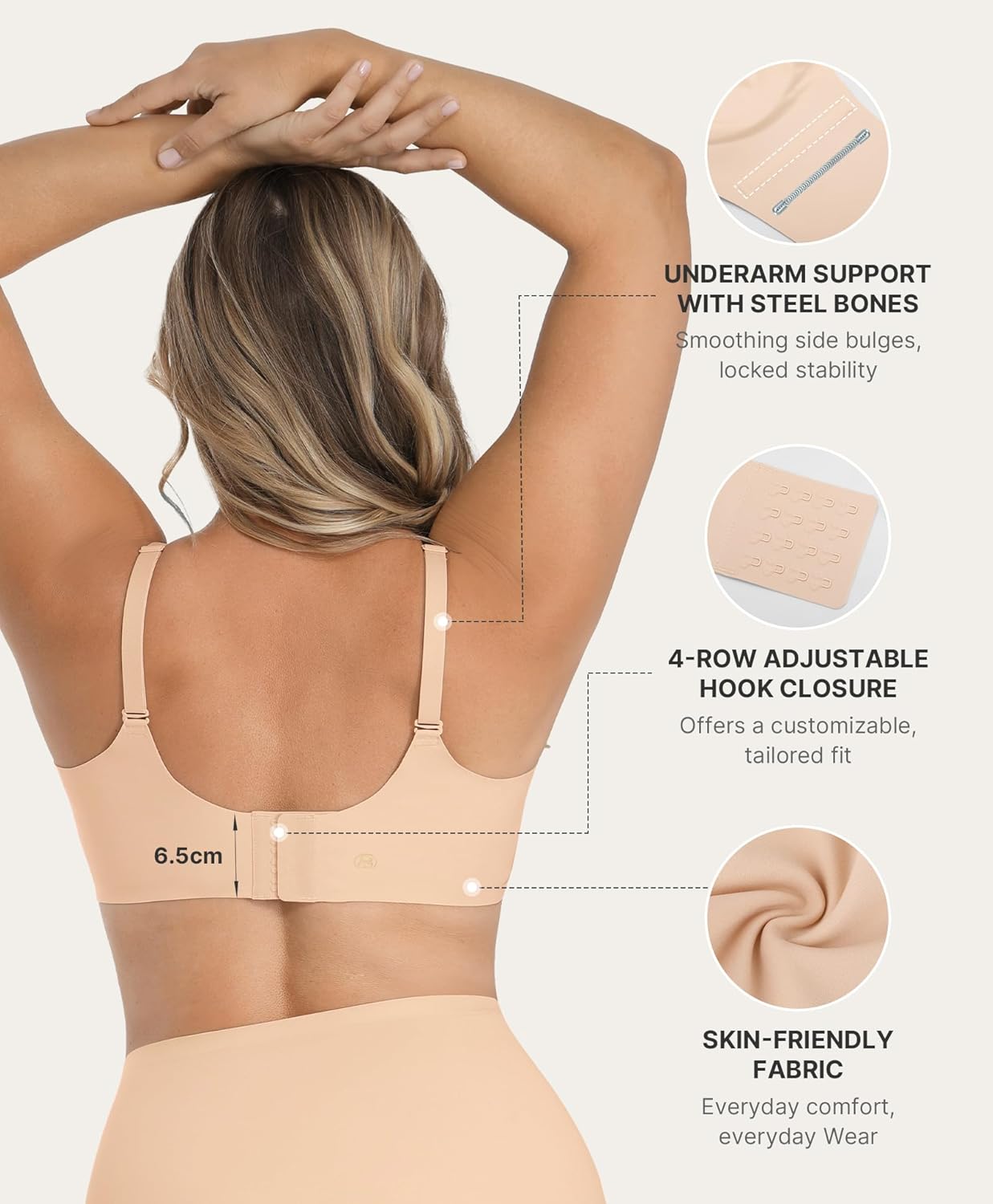 SHAPELLX Wireless Bras for Women Supportive Bras No Underwire Seamless Comfortable Everyday Bralettes V Mesh Push Up Bra - Image 3