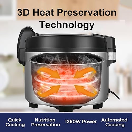 Miniatura 5 de Arrocera comercial 60 tazas (arroz cocido) y calentador de alimentos  Olla arrocera multifuncional extra grande de 13L13.8Qt  Cocina rápida de 1350