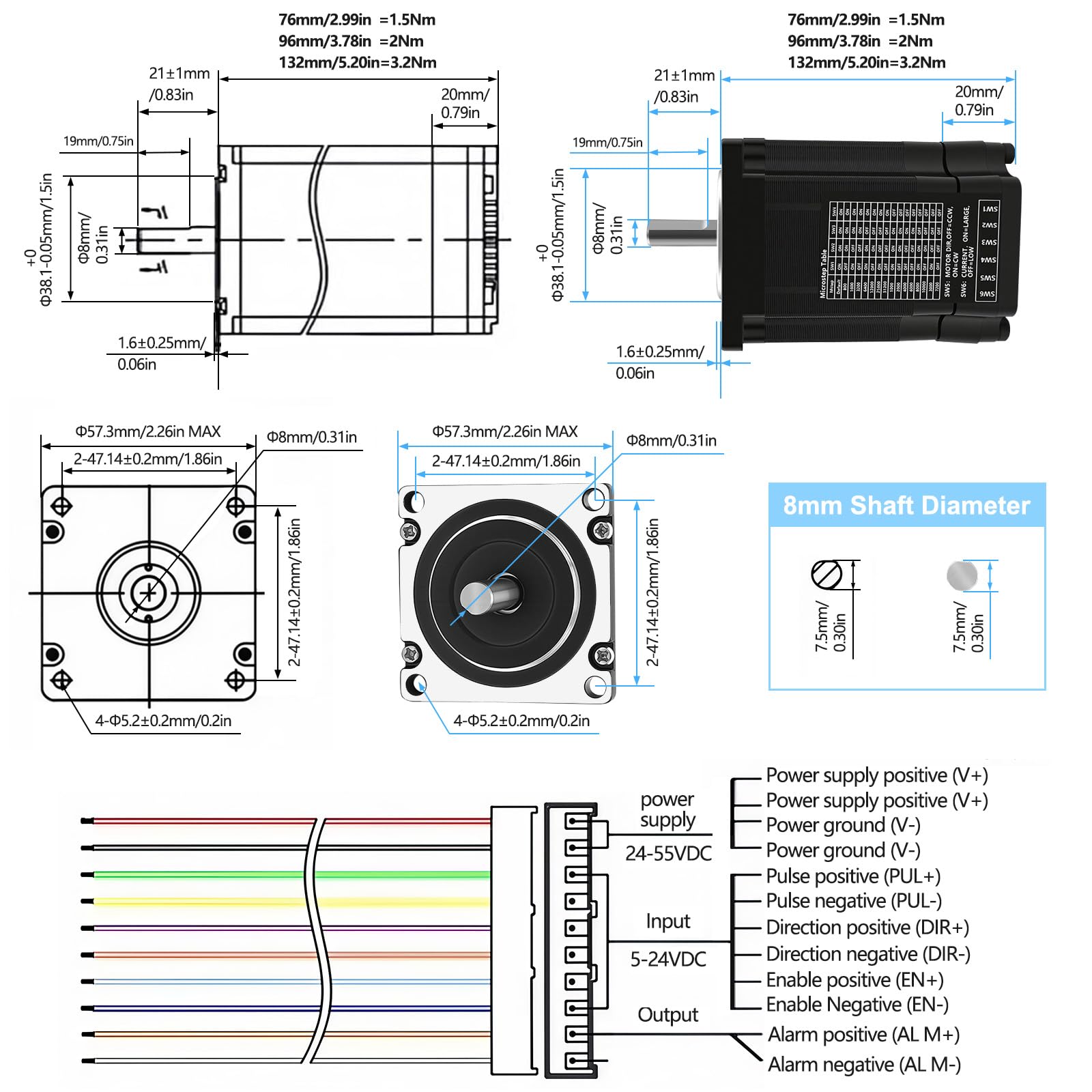 Nema 23 - Kit motore passo-passo da 57 mm con sistema servo integrato Smart Closed Loop Step Motor con encoder, driver, 1000 giri/min 3.0 ~ 4.2 A 20 ~ 48 V DC coppia 1,2 N.m per router CNC, stampante