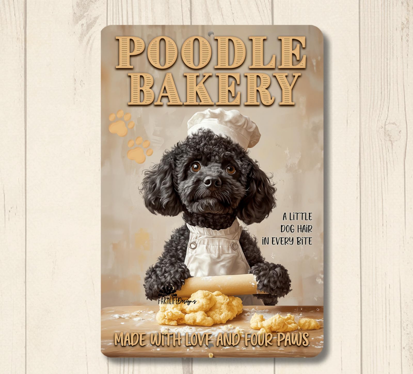 Poodle Bakery dog baking cooking chef funny metal tin wall art kitchen plaque home decor