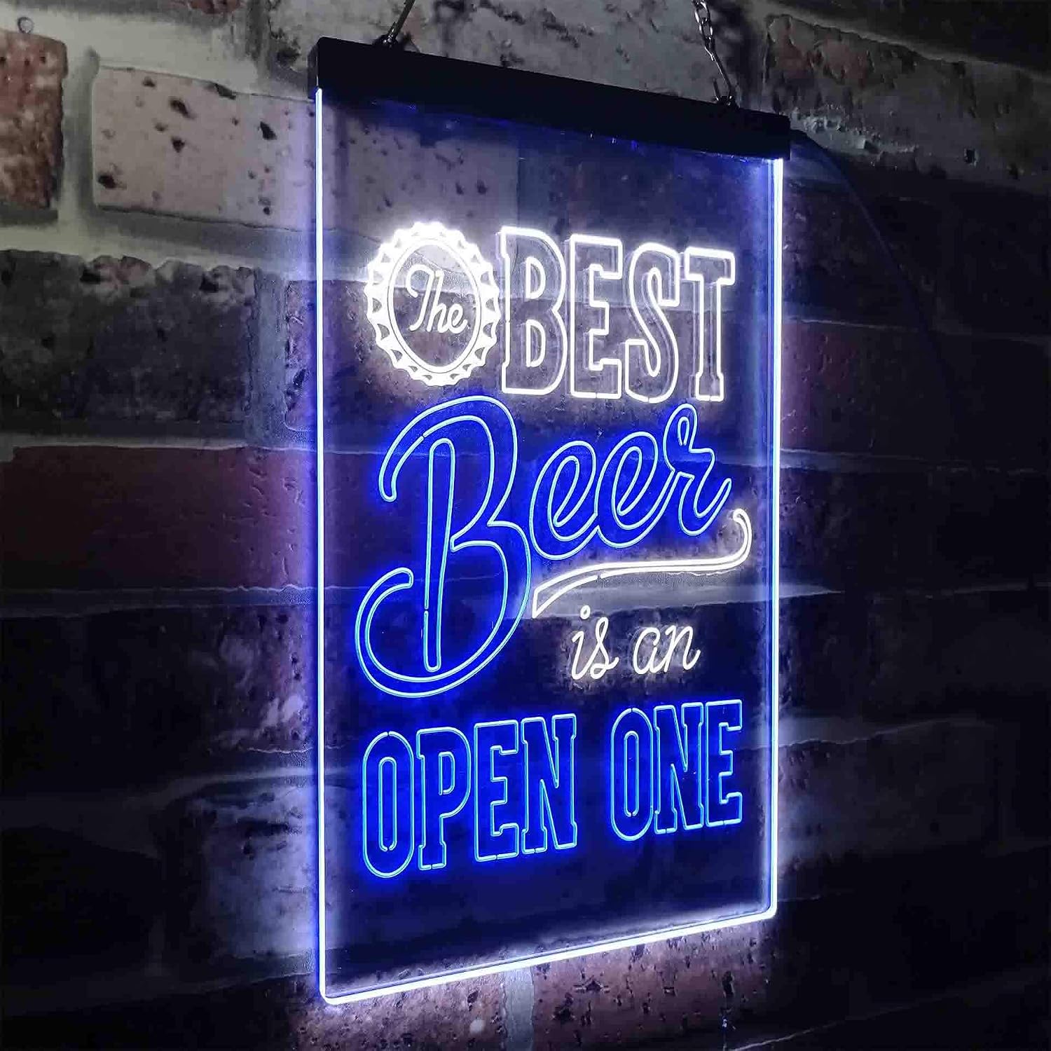ADVPRO Best Beer is an Open One Bar Dual Color LED Neon Sign White & Blue 12" x 16" st6s34-i3407-wb