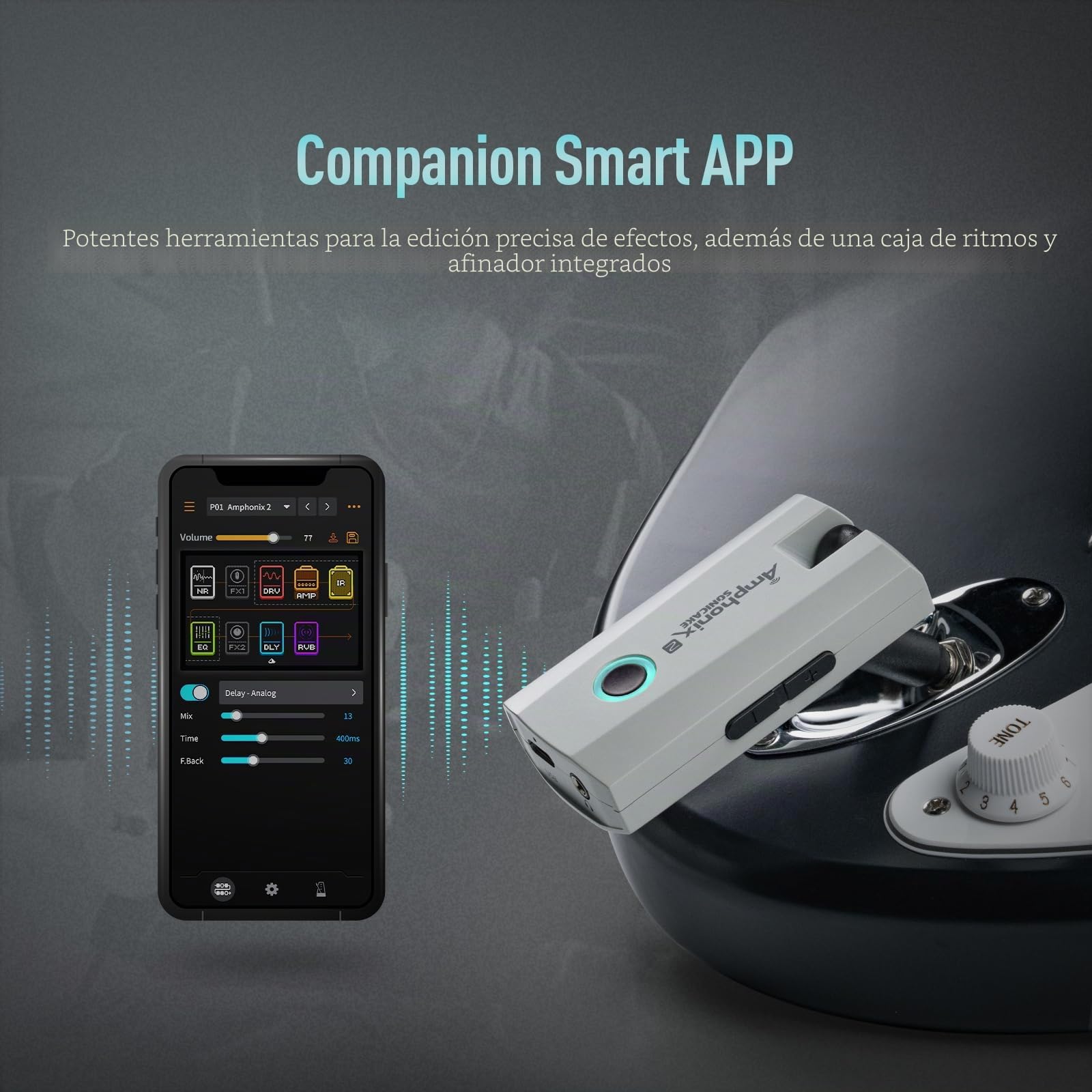 SONICAKE Amplificador para Guitarra con Auriculares 50 Presets de Fábrica, 9 Módulos de Efectos, BT, Control por App, Grabación de Audio USB Amphonix 2 QAP-50