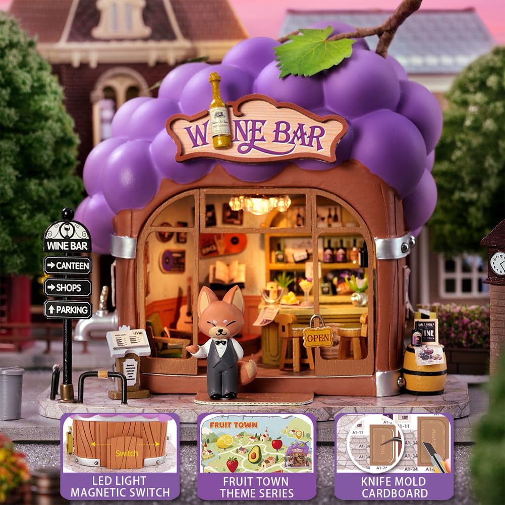 DIY Forest Fruit Town Mini Puppenhaus Kit Erwachsene Bausatz 3D Holzpuzzle Kreative Wohnkultur (Fuchsbar) - 5