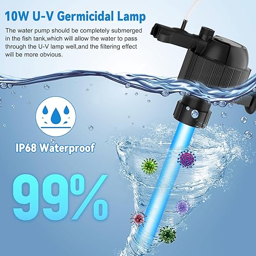 Miniatura 4 de Filtro de acuario con luz U-V de ciclo, filtro interno de agua verde para tanque de acuario para 40-200 galones, filtro de tanque de peces 5 en 1 de