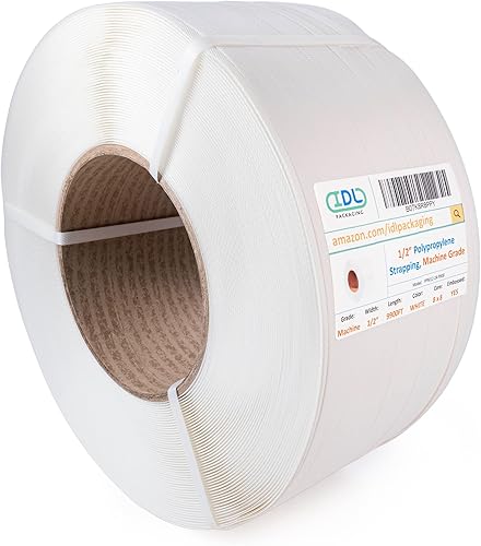 Miniatura 22 de IDL Packaging Bobina de flejado de polipropileno (PP) de 1/2" x 200' (resistencia a la rotura de 300 libras) en caja autodispensada de tablero