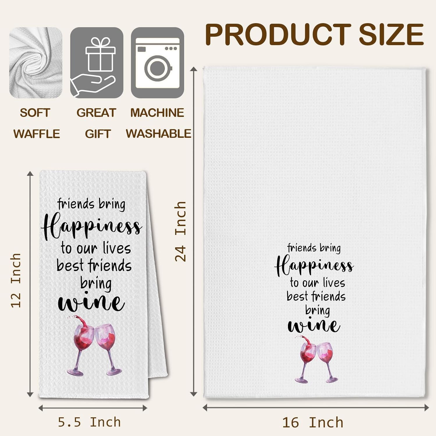 Friends Wines Kitchen Towels, Best Friend Wine Lovers Gifts for Women, Friendship Hand Dish Bar Towels for Bathroom & Kitchen Decorative Set of 2, 16x24 Inch - Image 6