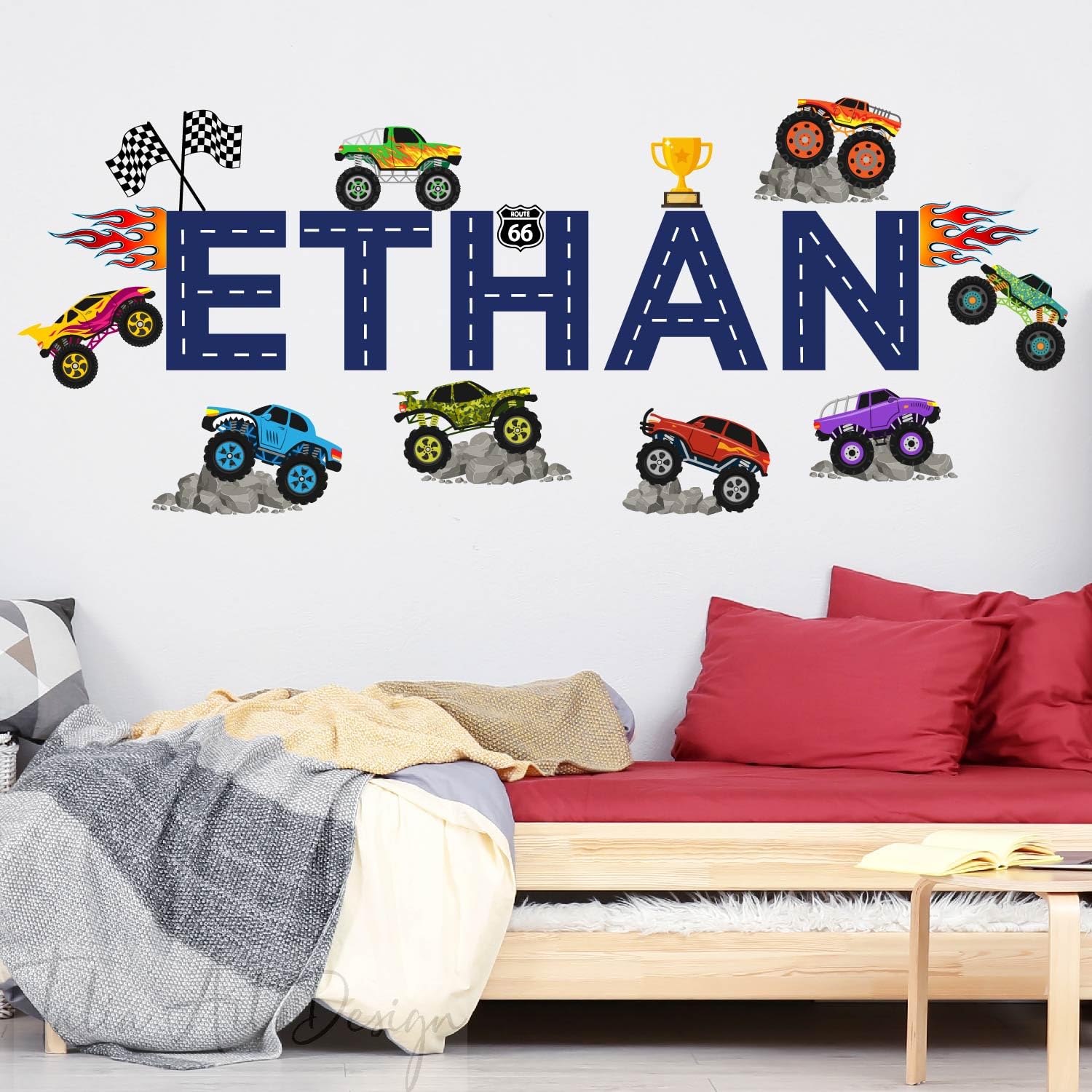 Monster Truck Wall Decal with Custom Name, Kid Wall Sticker for Kids Room, Nursery or Playroom-Design2