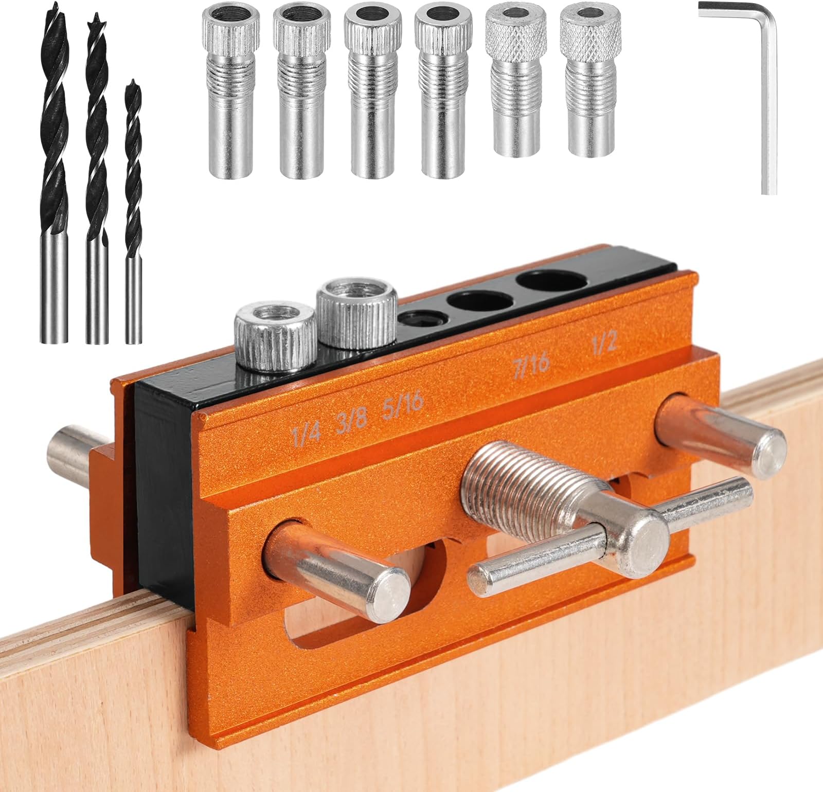 Self-Centering Doweling Jig Kit - Adjustable Woodworking Dowel Jigs with 6 Drill Guide Bushings, Biscuit Joiner Set, Precision Tool for Accurate Hole Alignment (Orange)