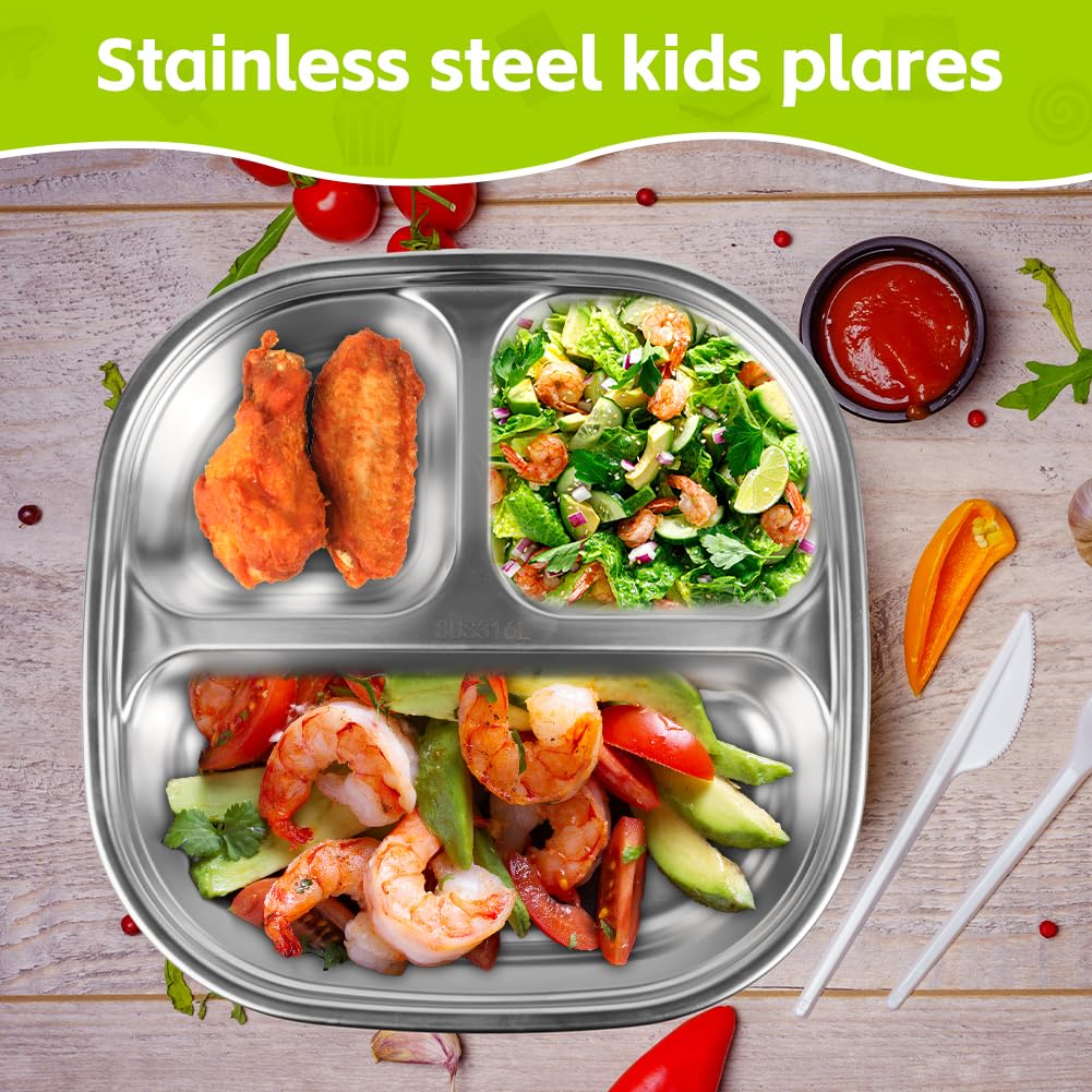 Piatto Svezzamento Con Ventosa - 3 Scomparti In Acciaio Inossidabile 304, Con Coperchio E Posate Per Bambini | Ideale Per Casa E Viaggio - Foto 7