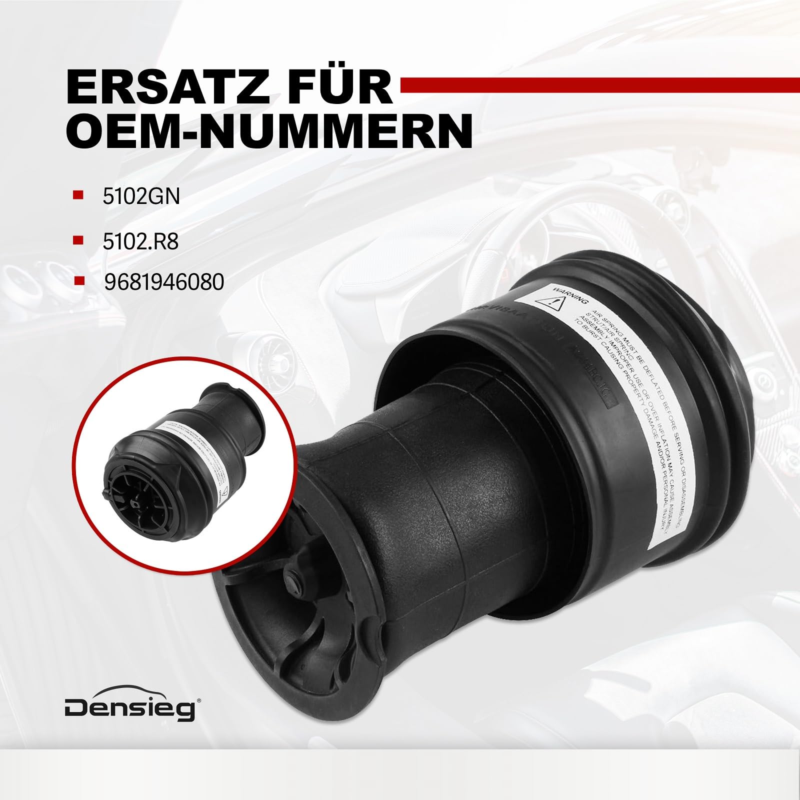 2x Luftfederbälge Hinten Links + Rechts für Citroen C4 Grand Picasso, Ersatz für 5102GN 5102R8, Repariert Durchhängen & stellt Fahrzeughöhe wieder her, Luftfederung Set