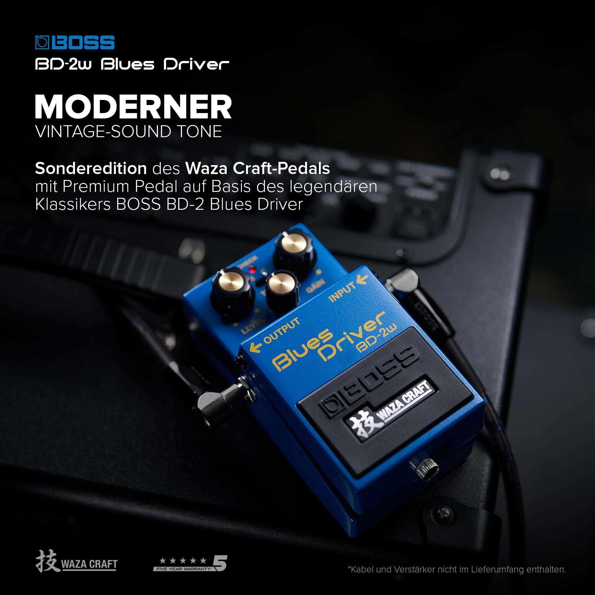 BOSS BD-2W Blues Driver | Premium Waza Craft Gitarreneffektpedal mit analoger Schaltung | Originalgetreue Reproduktion des legendären BD-2 Blues Driver | Standard & Custom Spielmodi | 5 Jahre Garantie