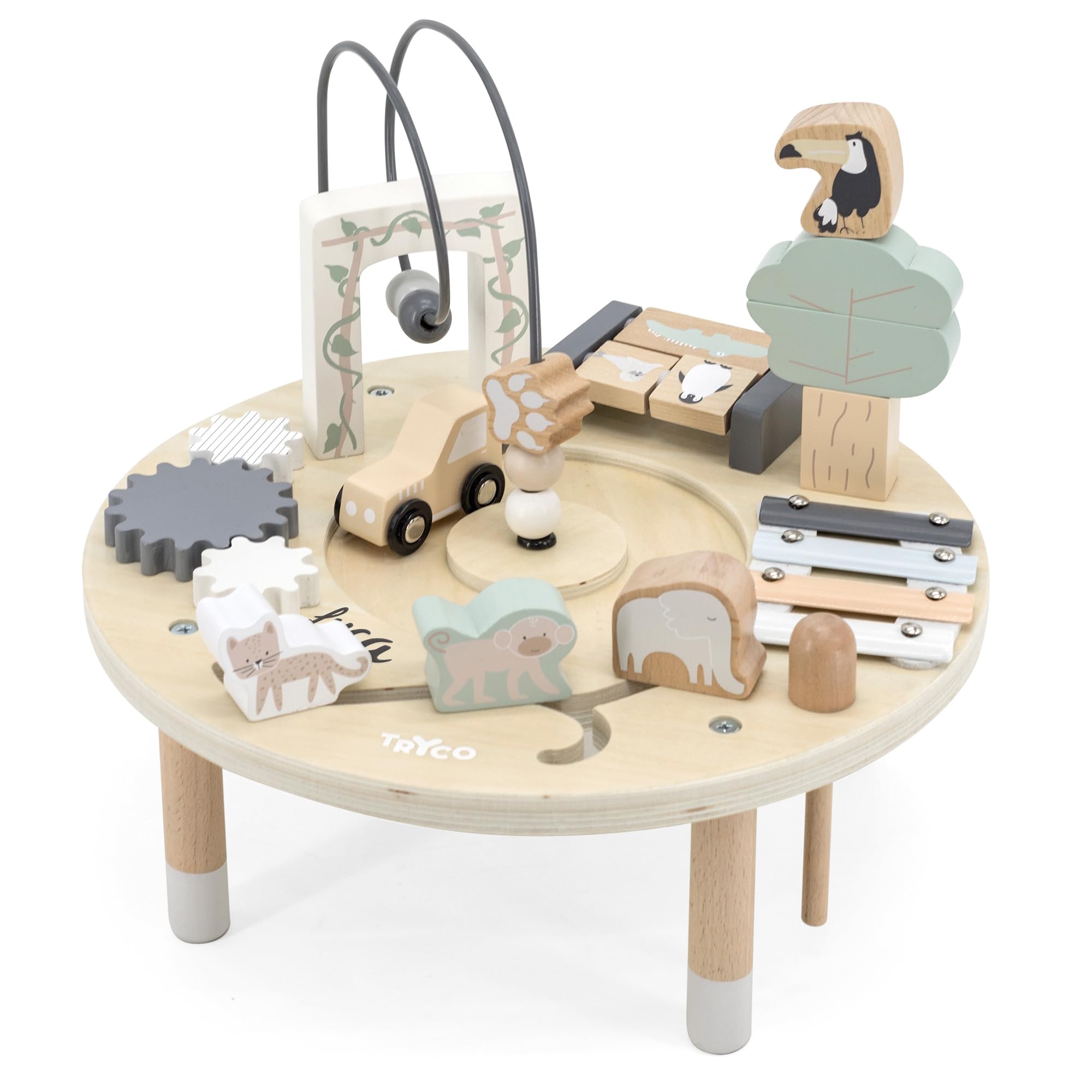 Personalizable Mesa de Actividades de Madera – Juegos de motricidad y Actividades educativas – para bebés y niños pequeños – Personalizada con Nombre – Tryco