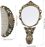 Vista 3 de Amosfun Set De Regalo para Mujer 1 Unidades Espejo de Mano Único Peine Set Vintage Espejo de Mano Maquillaje Espejo Peine Set Mini Espejo