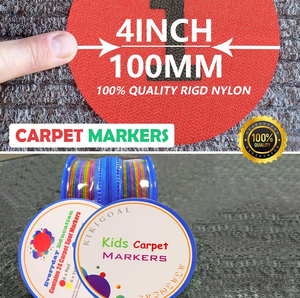 KIKIGOAL 4" Diameter Classroom Carpet Markers Floor Dots x 24 Classroom Circles with Numbers 1~24 for Teachers (with Number) (with Number 1-24)