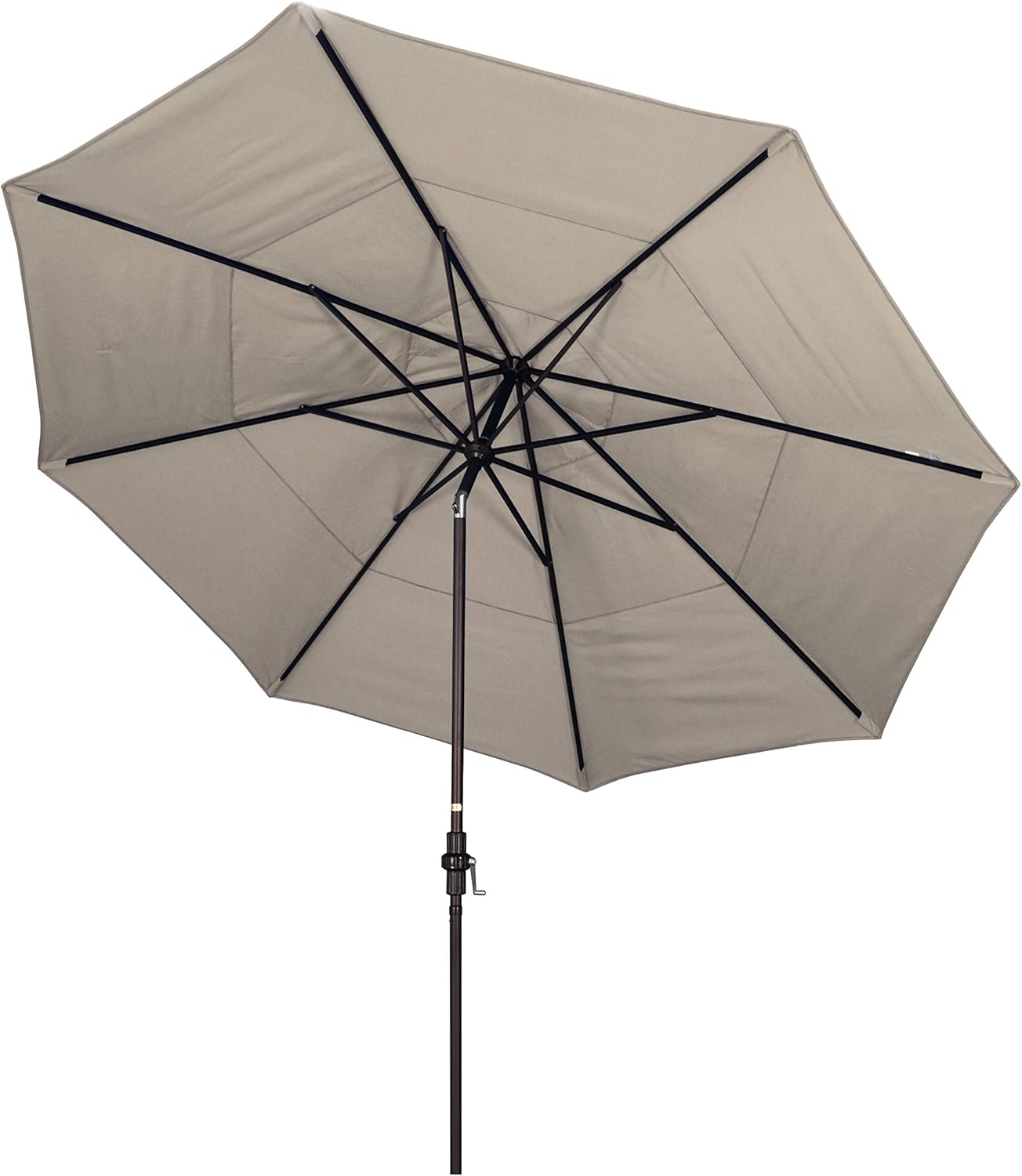 California Umbrella 11' Round Crank Lift, Collar Tilt, Aluminum Pole, Fiberglass Rib Patio Umbrella, Bronze Finish, Sunbrella Cilantro