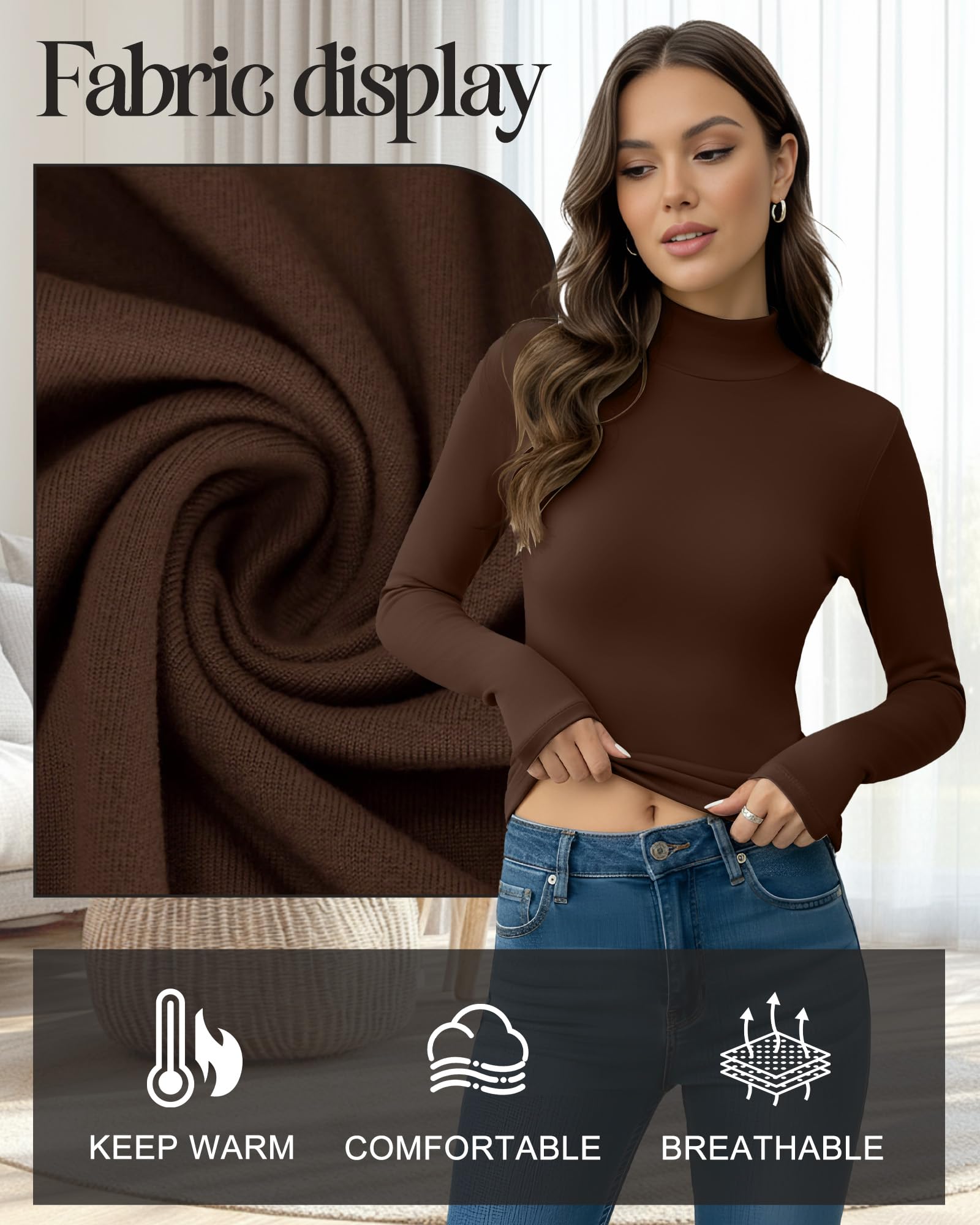Patelai 3 pezzi da donna termiche dolcevita morbido collo alto top invernale compressione manica lunga strato di base top