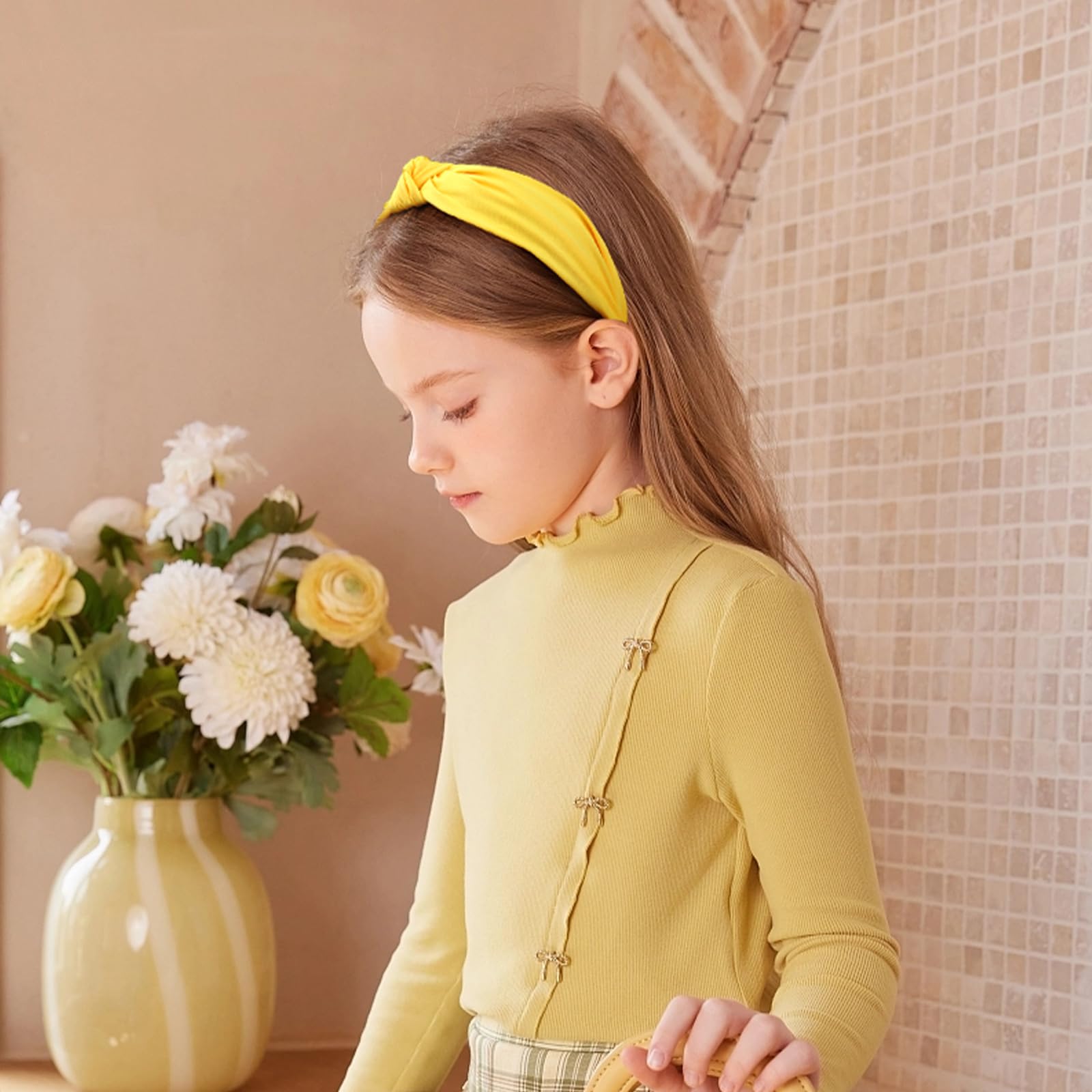 Bandeau noué large et tendance - Accessoires de cheveux tendance de couleur unie pour femmes et filles - Cadeaux quotidiens d'anniversaire, de mariage - Fournitures de fête (jaune)