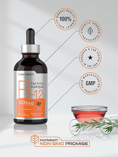 Miniatura 6 de B-12  5000mcg  4oz  Vitamina líquida sublingual de acción rápida sabor a bayas naturales  Fórmula vegetariana, sin OMG y sin gluten  por Horbaach