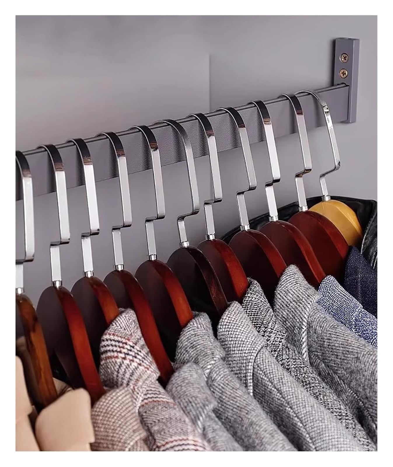 Wardrobe hanging rails, Grey Wall Mount Closet Clothes Hanger Rail Aluminum Alloy, Wardrobe/Cloakroom Hanging Rod Bar(20in/50cm)