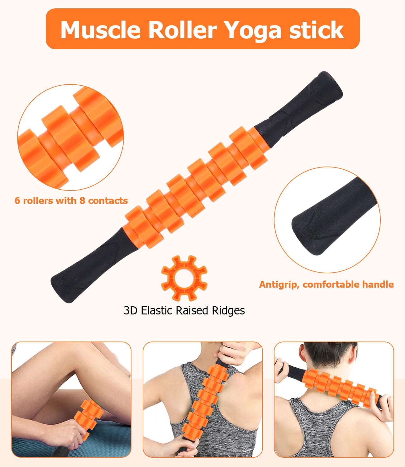 Naranja Set di Foam Roller 5 in 1, Roller Pilates ad alta Densità, Rullo per Massaggio,Pallina Massaggio Muscolare, Tenditore, Fascia di Resistenza per Massaggio, Esercizi di Fitness Attrezzi Pilates