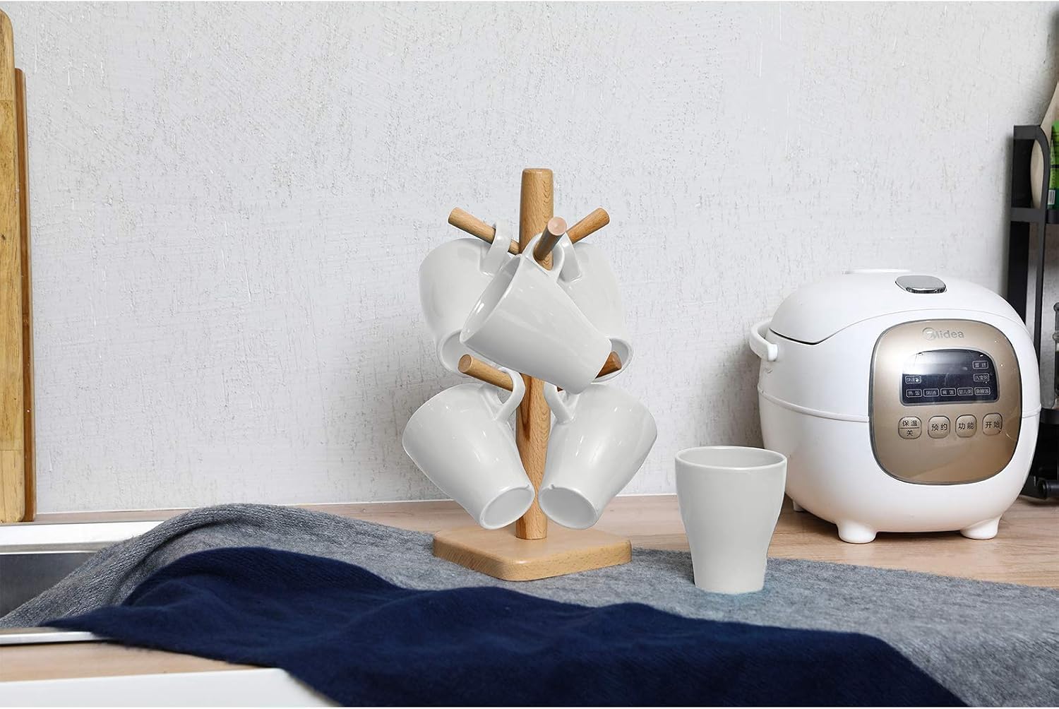 YCOCO Wood Mug Rack Tree,Coffee Cup Holder Stand with 6 Hooks,Coffee Mug Stand for Kitchen Counter,Tea Cups Holder Stand,Coffee Cup Dryer