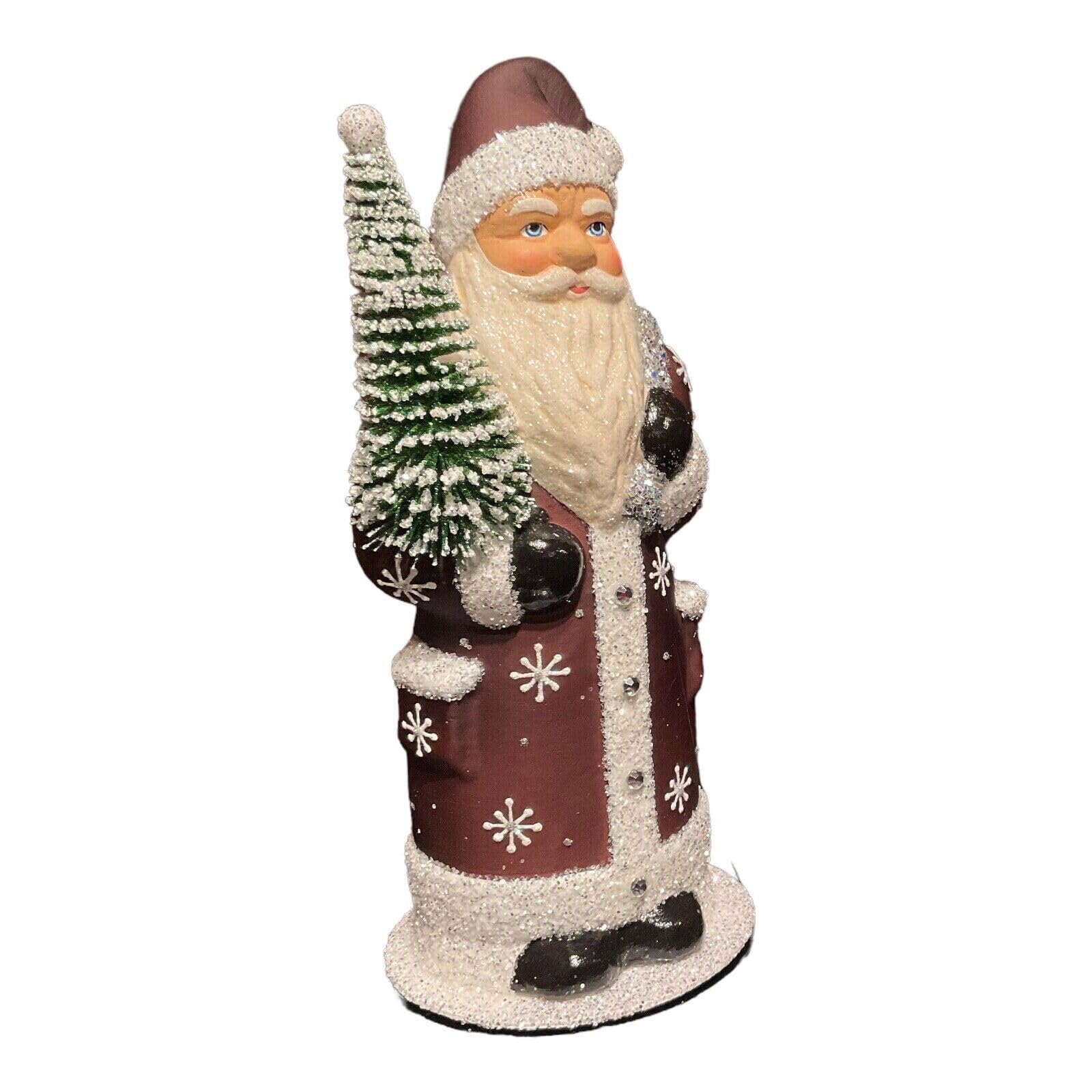 Christmas Decorations for The Holiday - Brown Coat Santa with Snowflake Design German Paper Mache 11 Inch - Decorations for Christmas sdf-848