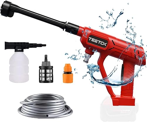 Lavadora eléctrica inalámbrica para batería Milwaukee de 18 V  TEETOK 550 PSI Lavadora a presión portátil con boquilla 6 en 1 para limpieza de