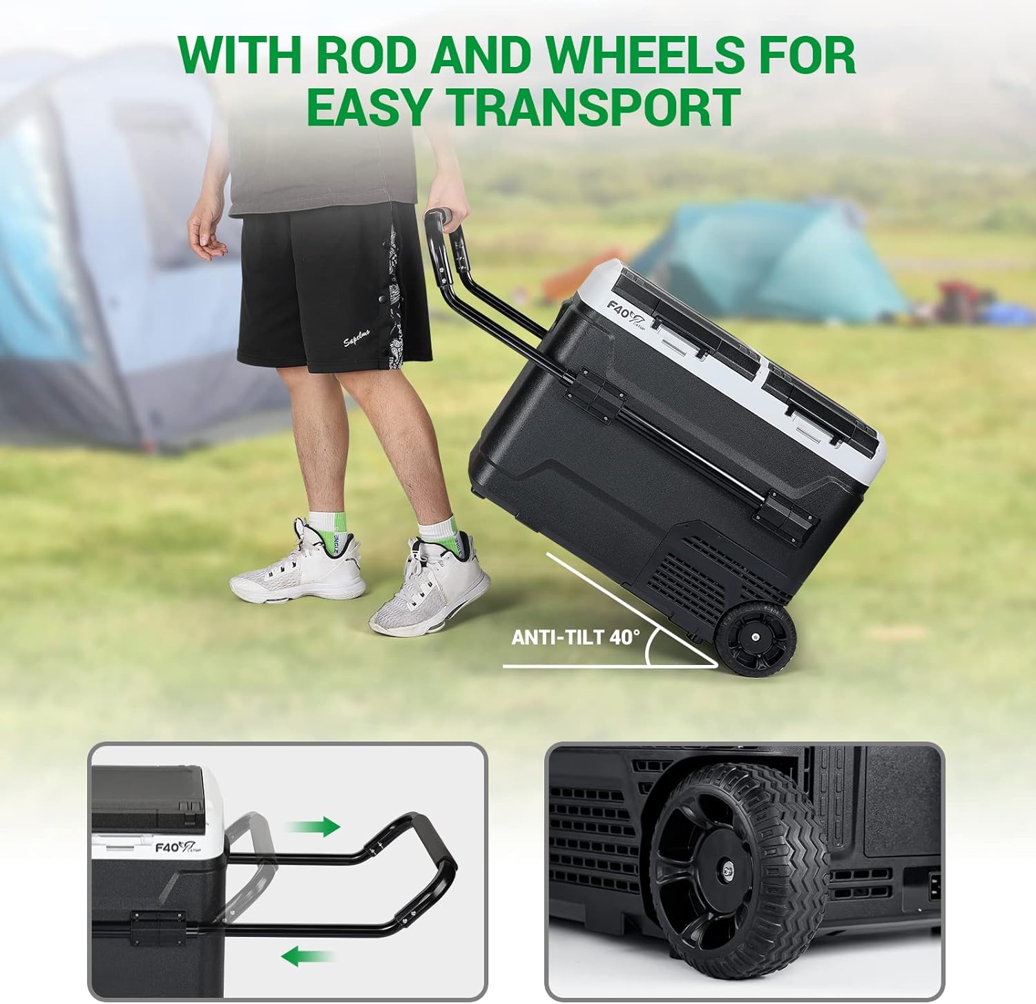 F40C4TMP 12 Volt Portable Refrigerator, 54 Quart Dual Zone Car Freezer With Independent Temperature Control, -4℉ to 68℉,51L Compressor Fridge With Wheels For Camping, Travel, Road Trip, Vehicle, Car, Truck, Van, RV, Outdoor and Home--12V/24V DC & 110V AC : Everything Else