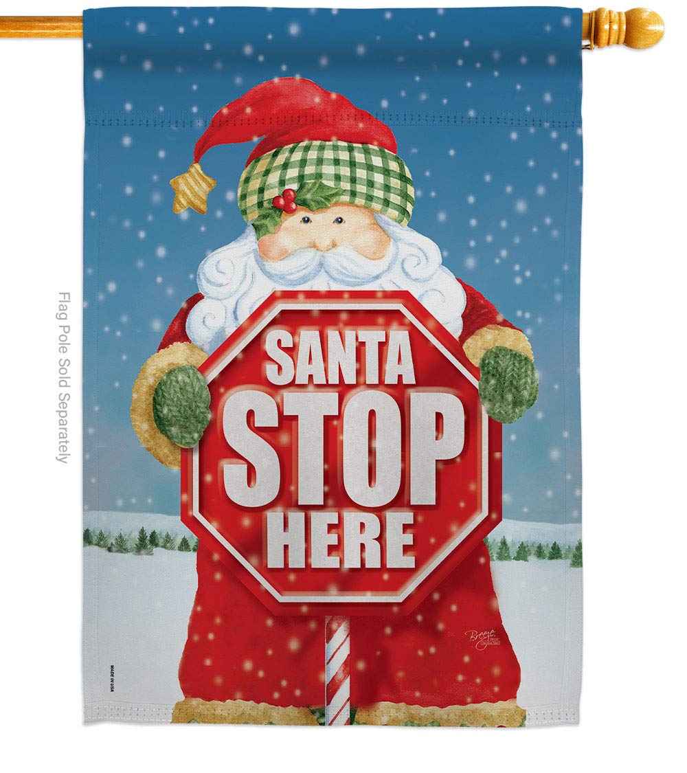 Breeze Decor H114137 Weihnachtsflagge "Santa Stop Here Winter", dekorativ, vertikal, 71,1 x 101,6 cm, mehrfarbig