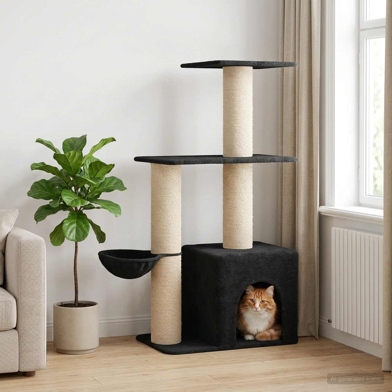 Drzewo dla kota z sizalowymi słupkami ciemnoszarymi 133 cm