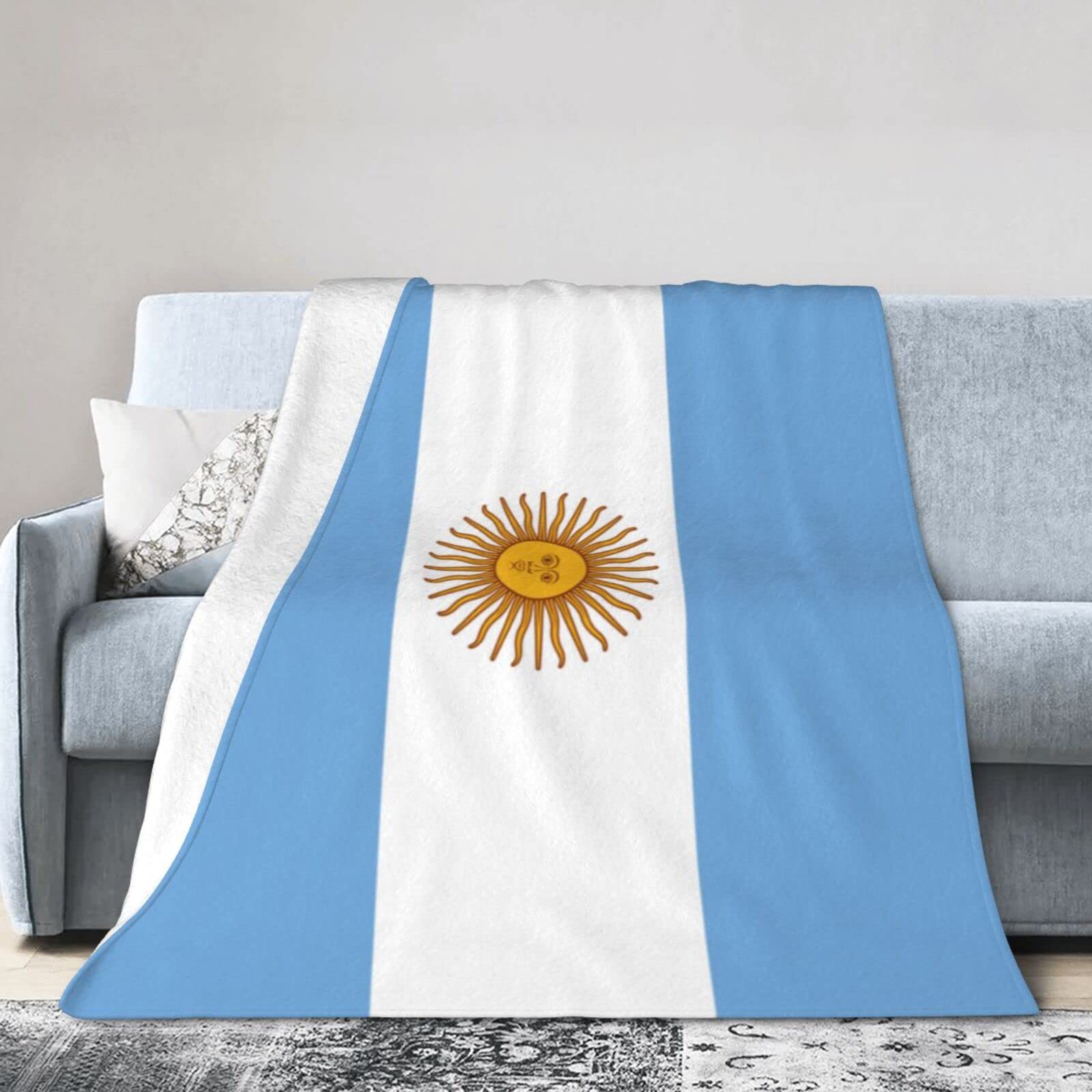 Melbrakin Argentina Flag Blanket Throw Blanket Flannel Fleece Blanket Soft Fuzzy Lightweight Blanket For Sofa Bedroom Couch 80"X60"
