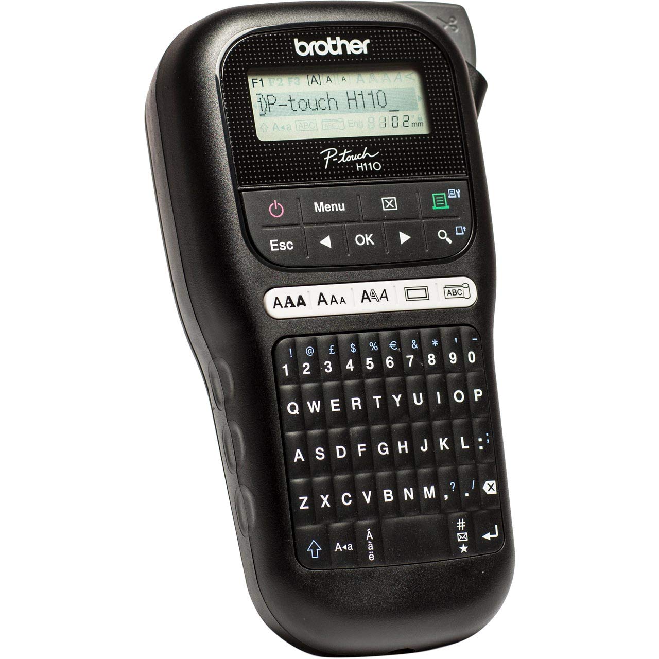 Brother PTH110. Rotuladora electrónica de mano con diseño ergonómico para el hogar y la oficina con teclado QWERTY. Color negro.