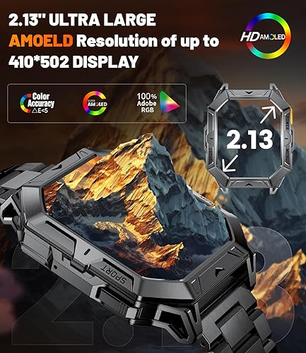 Miniatura 5 de Reloj inteligente militar para hombre, pantalla AMOLED HD de 2.13 pulgadas, batería de 80 días de duración, más de 100 modos deportivos, rastreador