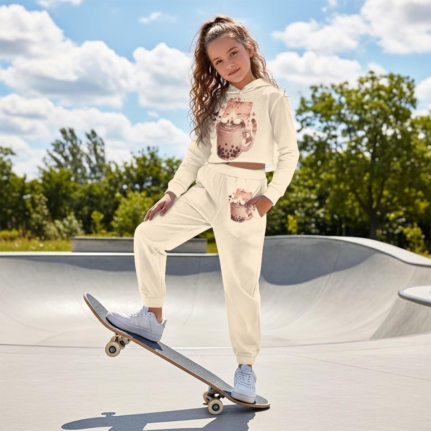Girls Clothes Two Piece Set Long Sleeve Crop Hoodie and Sweatpants Set 4-13Y