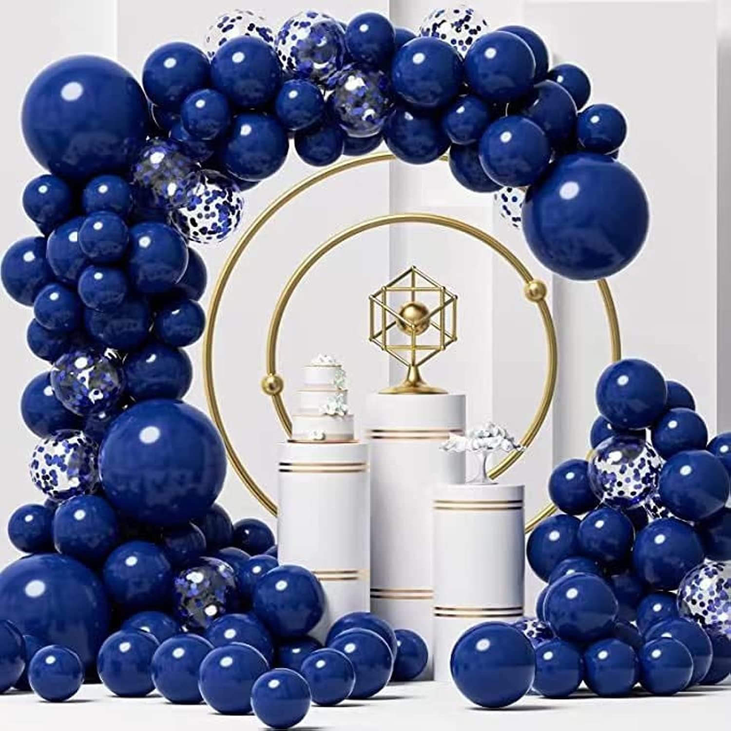 Navy Blue Balloons Garland Arch Kit 125pcs Different Sizes 18 12 10 5 Inch Navy Blue and Blue Confetti Latex Balloons for Anniversary Birthday Graduation Wedding Baby Shower Party Decorations (Blue)