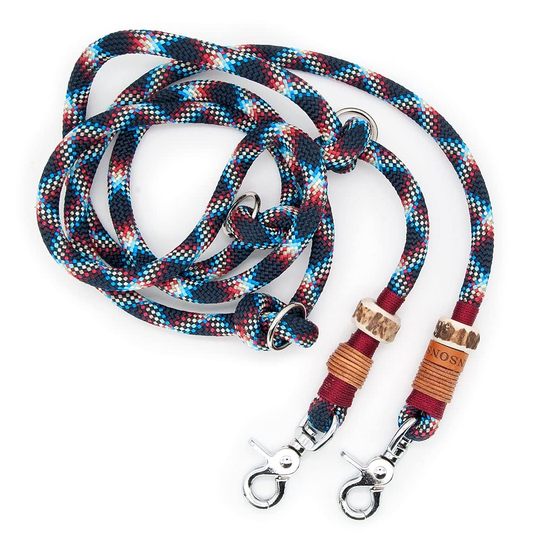Hundeleine/Führleine aus Tau mit Karabiner & echtem Hirschhorn Ø10mm | 3fach verstellbar | Doppel-Leine | Umhängeleine | robust & wetterfest | Top Handmade-Quality