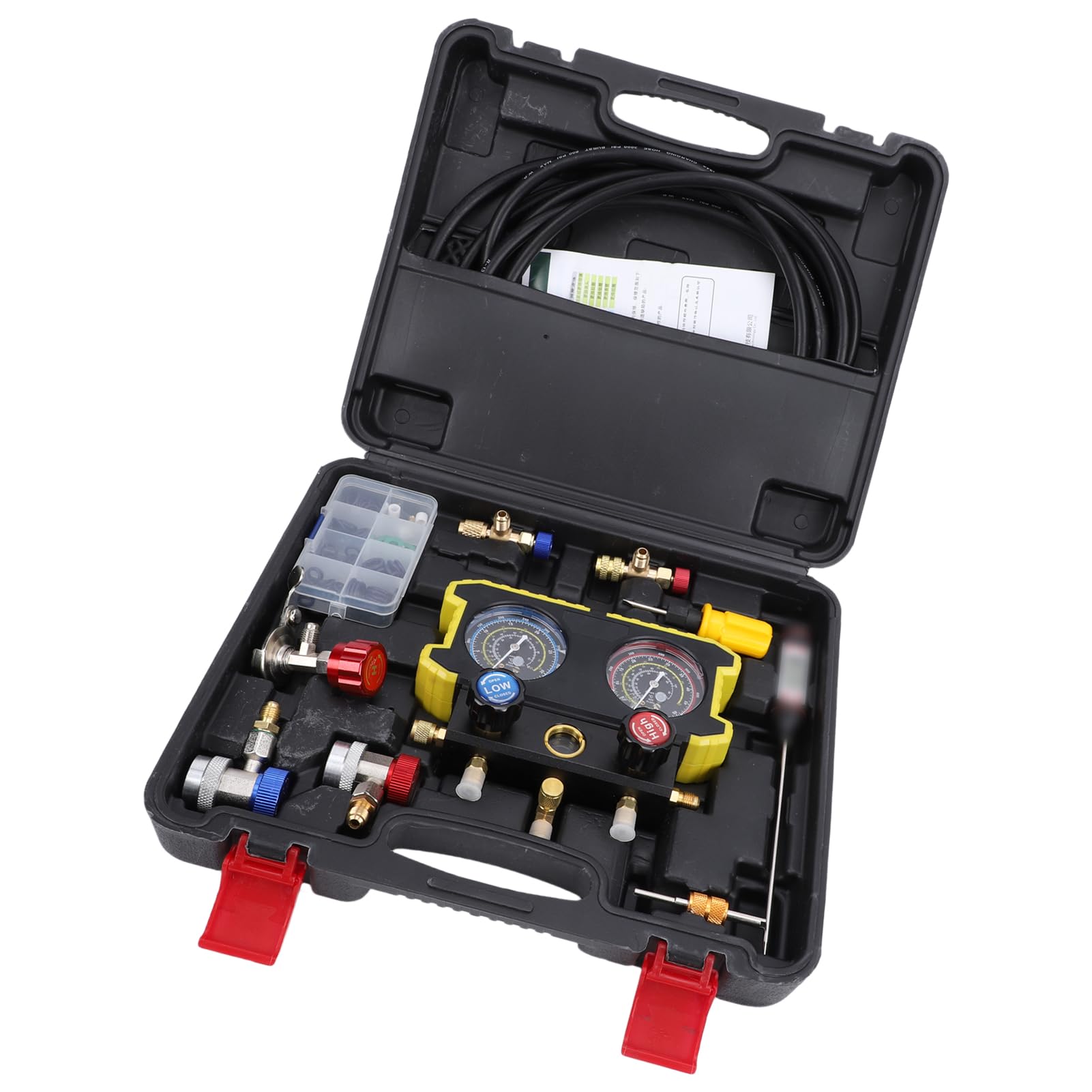 Juego de Manómetros de Colector de CA para Medición Precisa de la Presión Kit de Herramientas de Carga de Refrigerante R134A R22 R410 para Vehículos de Gas y Eléctricos
