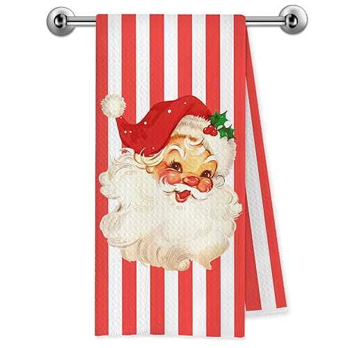 Trenstise Red Santa Claus Christmas Kitchen Towels, Christmas Santa Decor,