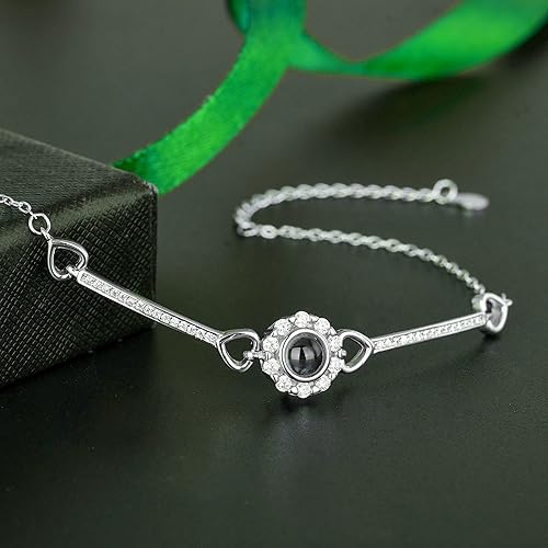 Miniatura 5 de Pulsera de fotos personalizada con diseño de círculo pulsera de proyección de fotos con imagen en el interior collar I Love You pulsera de imagen de