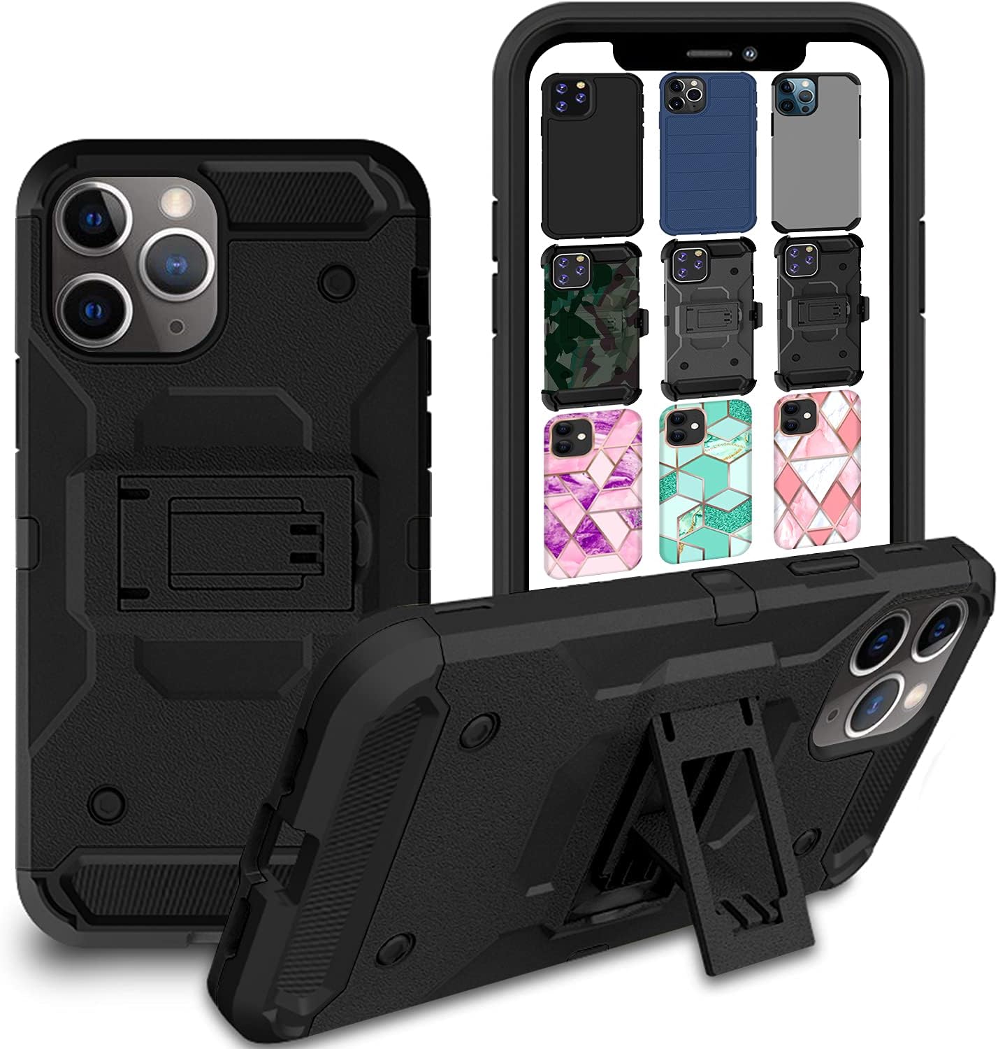 DuraSafe Cases for iPhone 11 PRO 5.8" 2019 A2160 A2217 A2215 Military Printed Rugged Heavy Duty Case with Kickstand - Black(Without Holster)